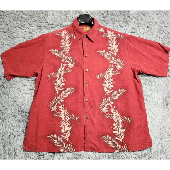 Caribbean Hawaiian Shirt Mens Size XL Floral Beach Short Sleeve Silk Blend Red - Picture 1 of 9